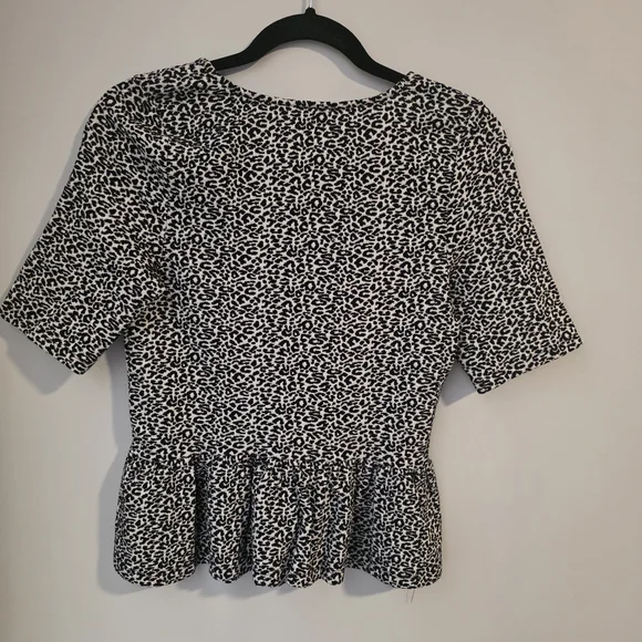 Maeve Black and White Leopard Peplum Blouse - Picture 5 of 8